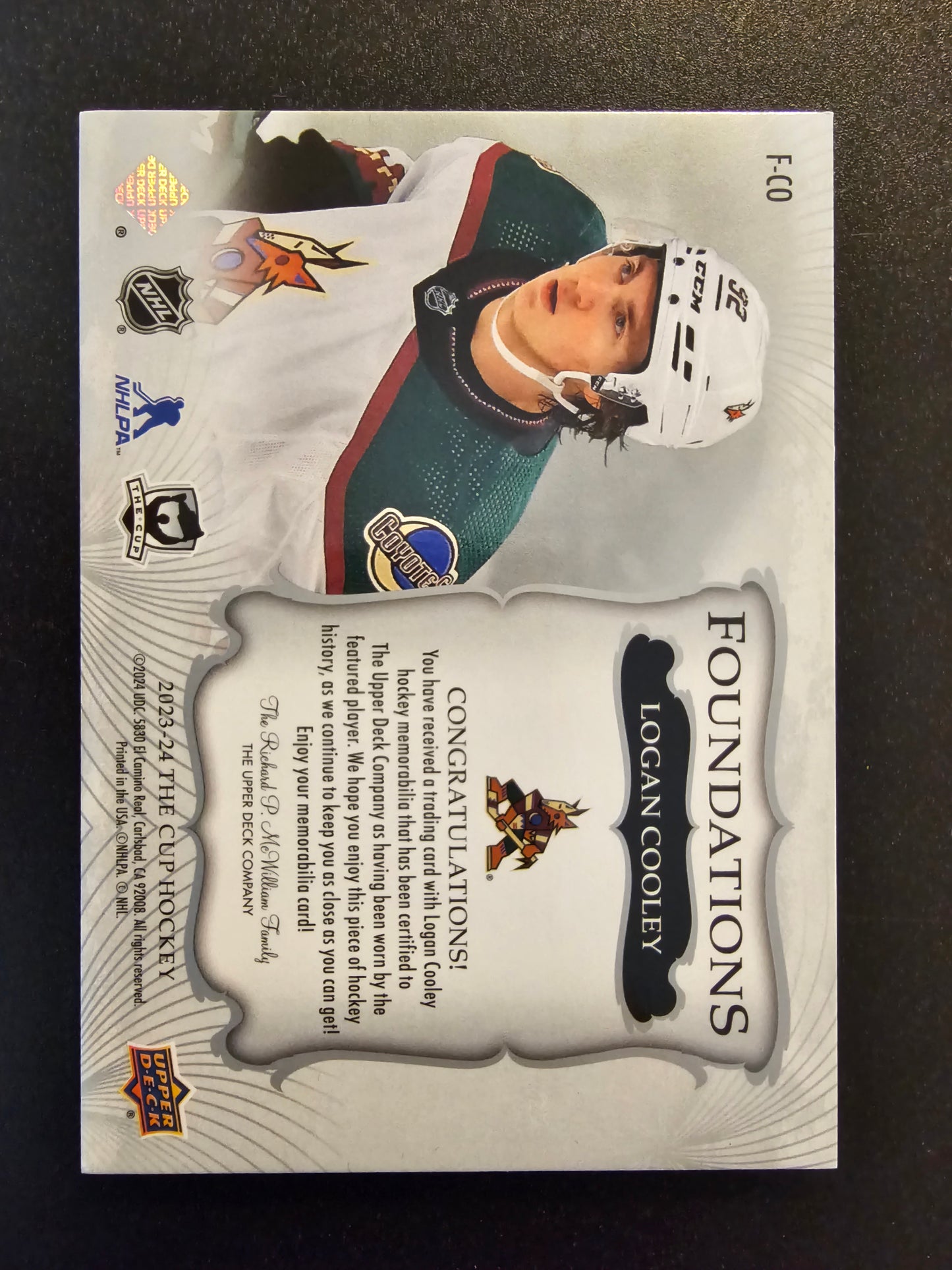 2023-24 Upper Deck The Cup - Rookie Foundations - Logan Cooley #F-CO /99 RC