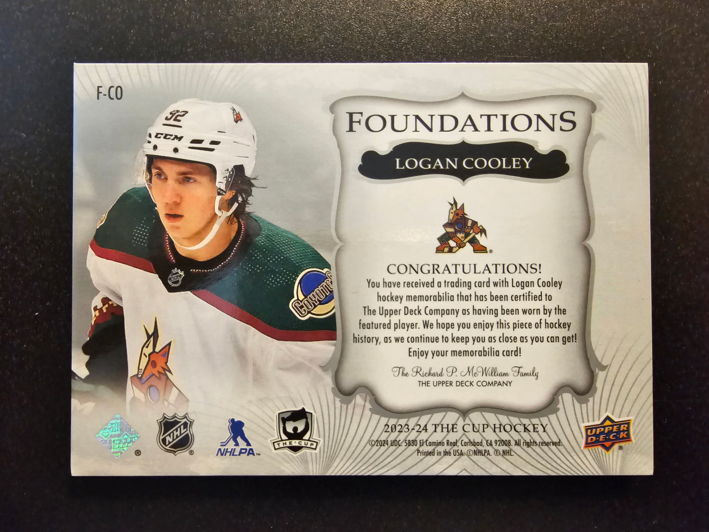 2023-24 Upper Deck The Cup - Rookie Foundations - Logan Cooley #F-CO /99 RC