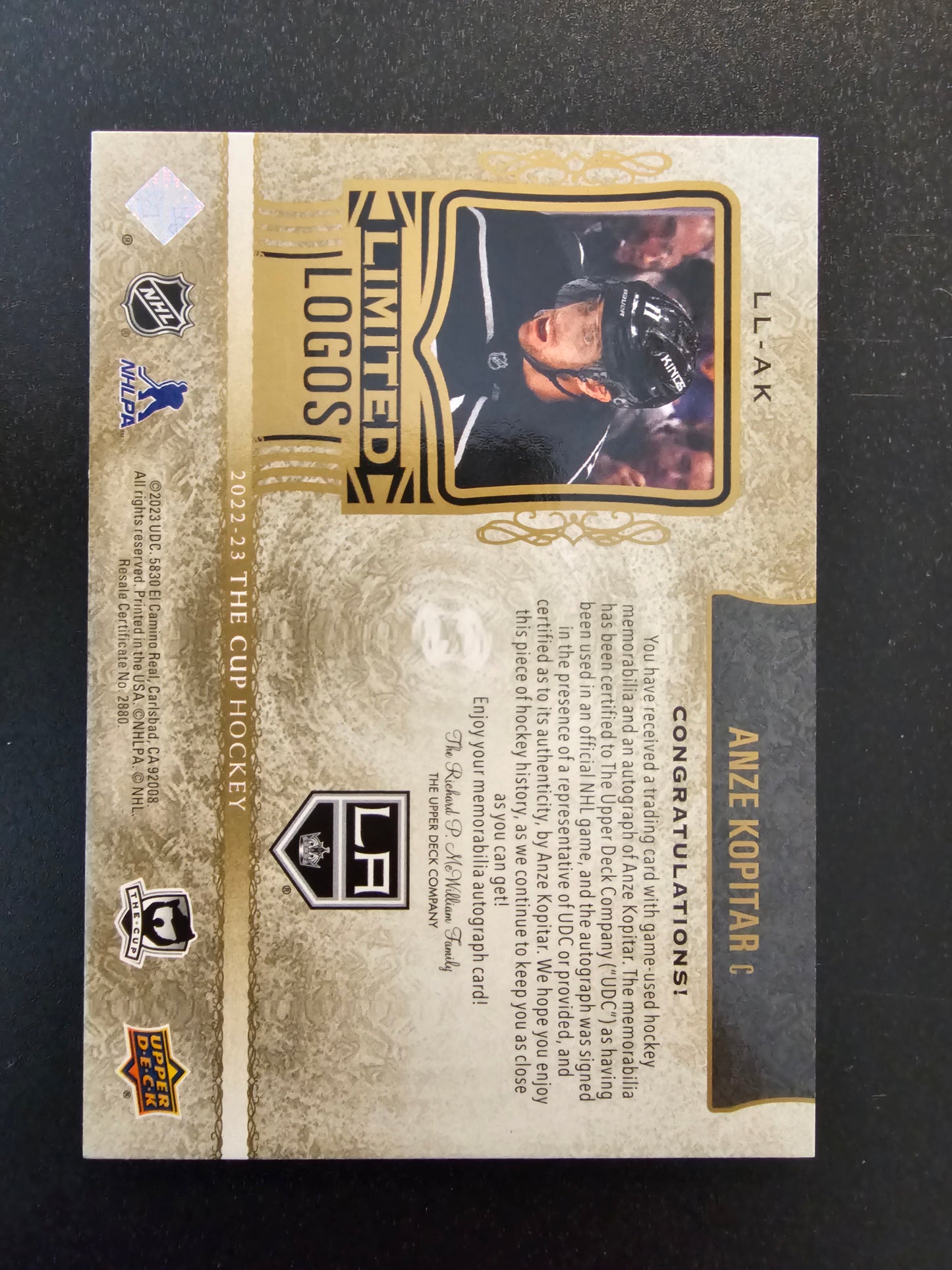 2023-24 Upper Deck The Cup - Limited Logos - Anze Kopitar #LL-AK /25