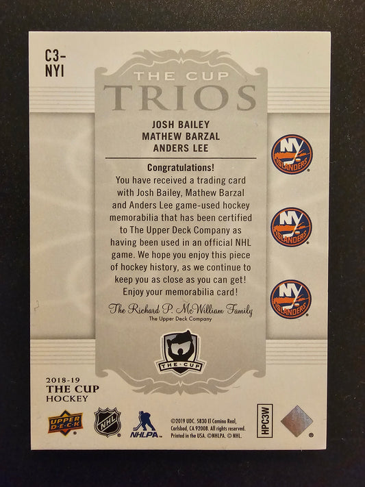 2018-19 Upper Deck The Cup - Cup Trios Jerseys - Josh Bailey / Mathew Barzal / Anders Lee #C3-NYI /33