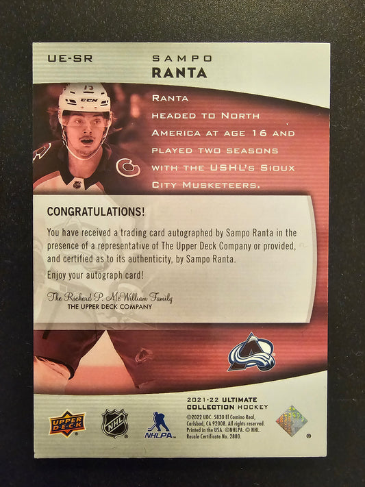 2021-22 Upper Deck Ultimate Collection - Ultimate Emblems - Rookies Auto - Sampo Ranta #UE-SR RY