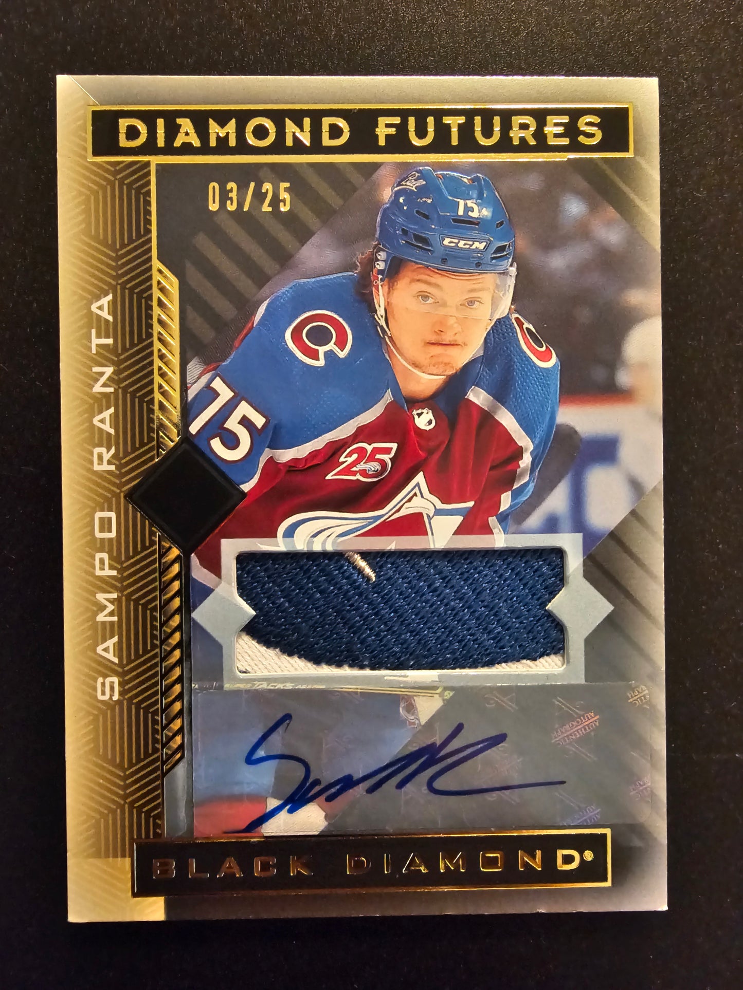 2021-22 Upper Deck Black Diamond - Diamond Futures - Premium Relic Auto Patch - Sampo Ranta #BDF-SR /25 RY