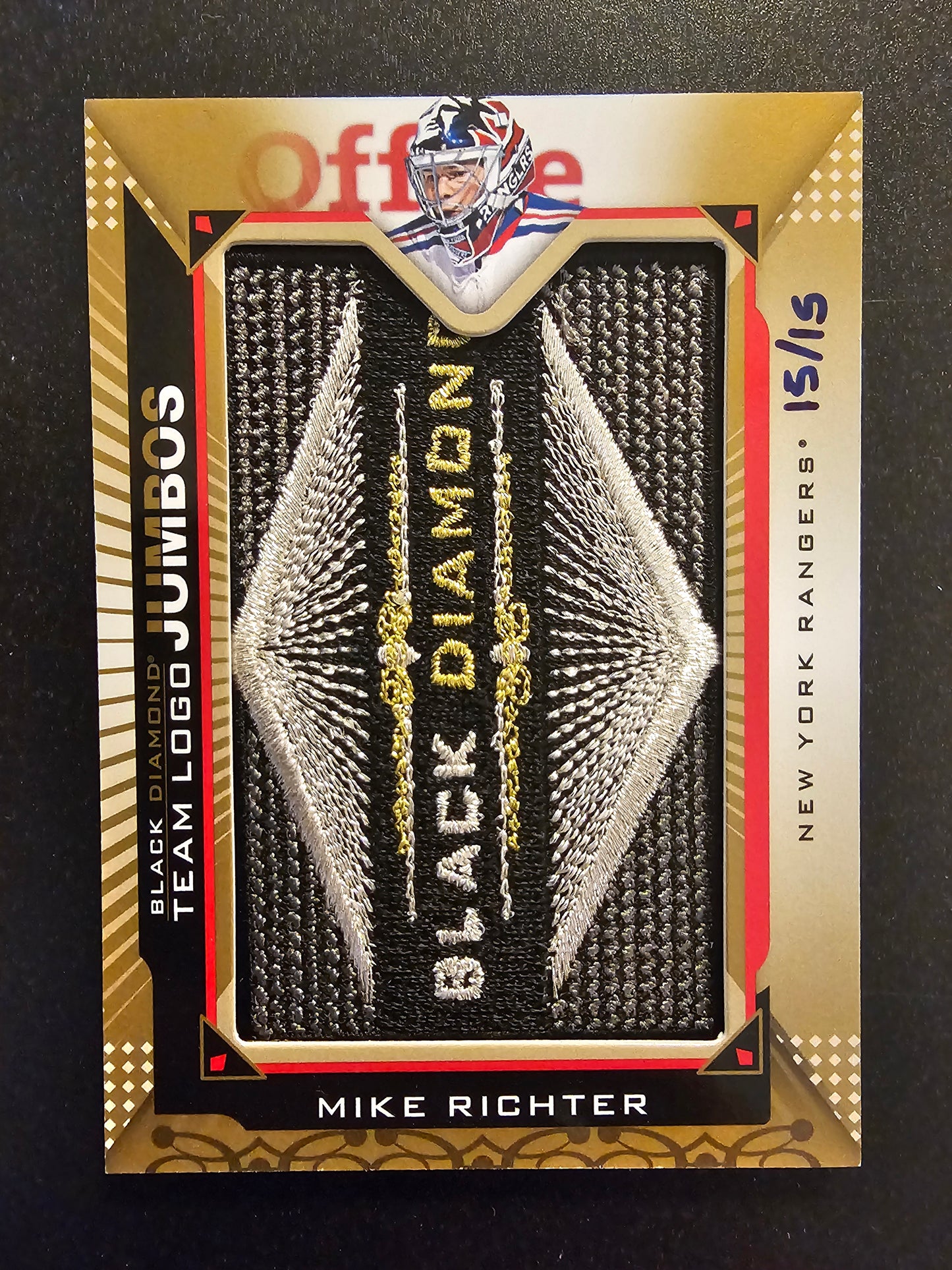 2015-16 Upper Deck Black Diamond - Team Logo Jumbos - Gold BD Logo - Mike Richter #TLNY-MR/15
