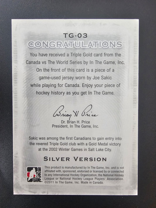 2011-12 In the Game Canada VS the World - Triple Gold - Silver - Joe Sakic #TG-03