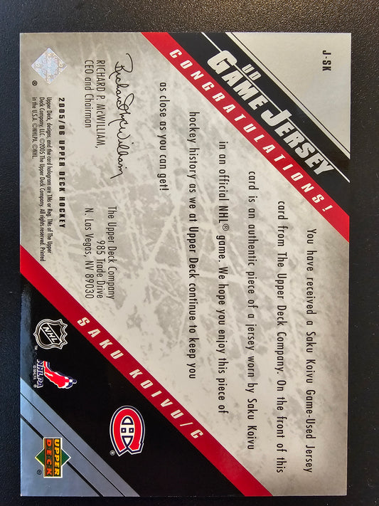 2005-06 Upper Deck - UD Game Jersey Series 1 - Saku Koivu #J-SK