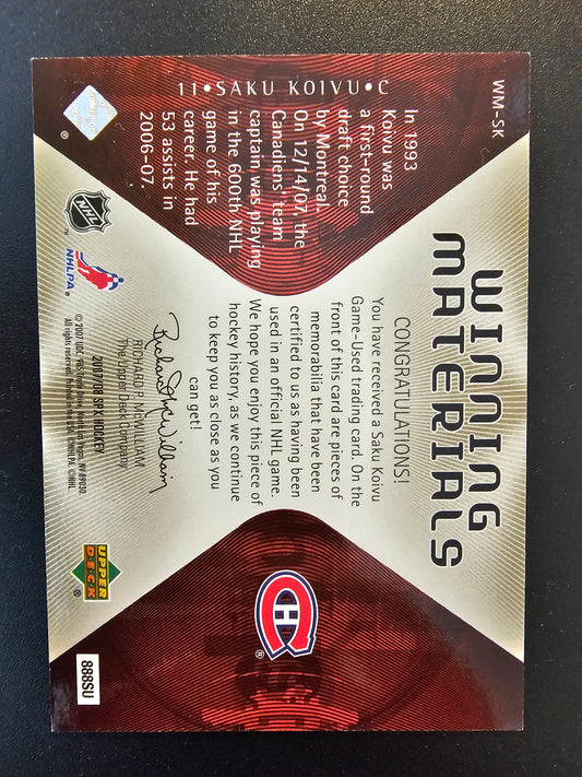 2007-08 Upper Deck SPx - Winning Materials - Saku Koivu #WM-SK