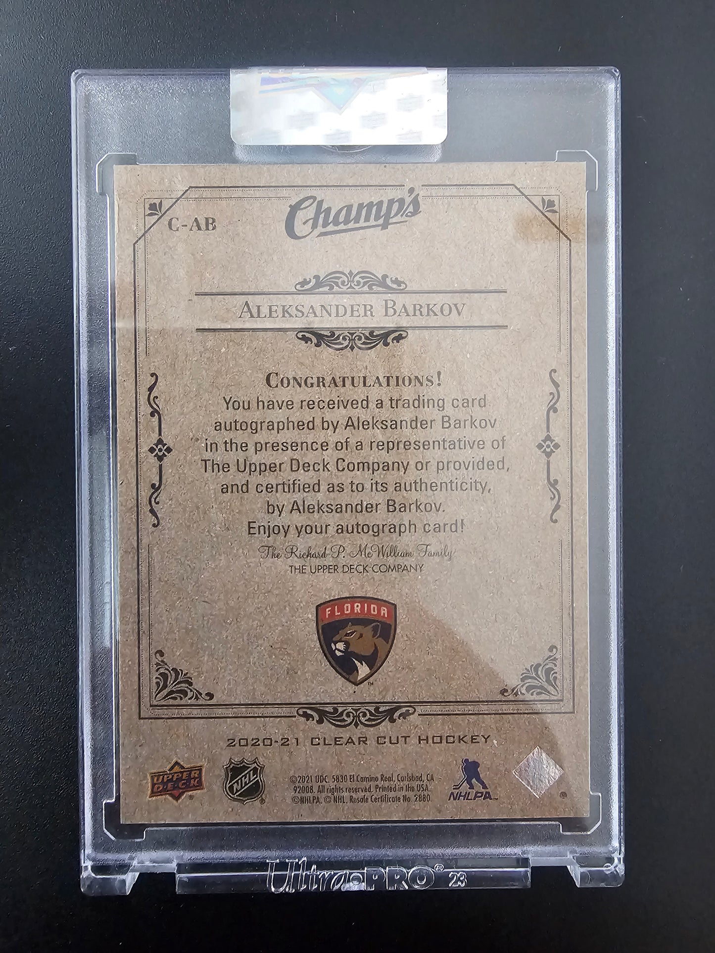 2020-21 Upper Deck Clear Cut - Champs Autographs - Aleksander Barkov #C-AB