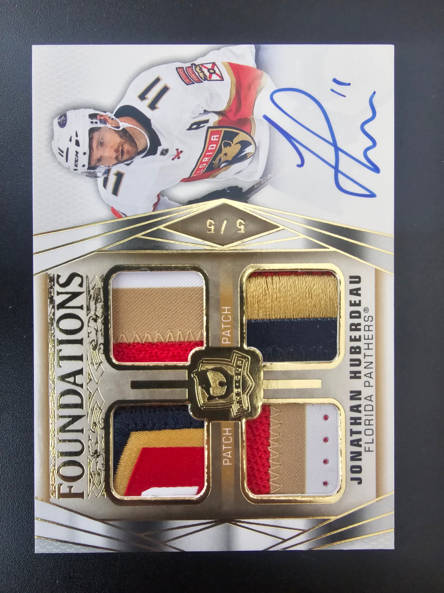 2020-21 Upper Deck The Cup - Foundations Quad - Patch Auto - Jonathan Huberdeau #F-JH /5