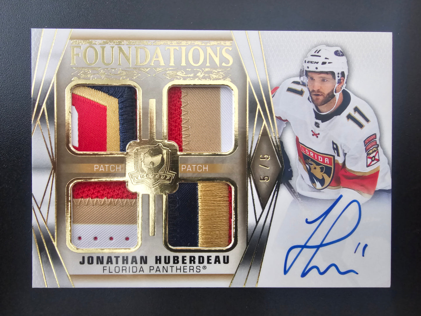 2020-21 Upper Deck The Cup - Foundations Quad - Patch Auto - Jonathan Huberdeau #F-JH /5