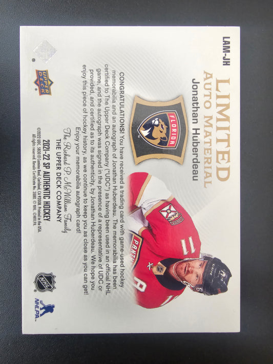 2021-22 Upper Deck SP Authentic - Limited Autograph Material - Jonathan Huberdeau #LAM-JH /50
