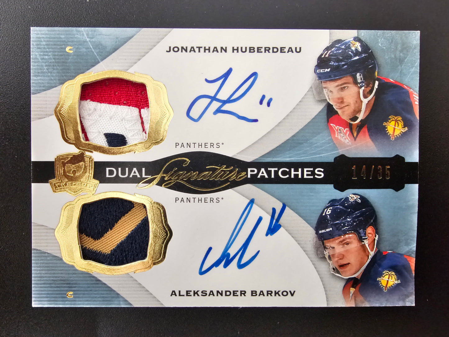 2014-15 Upper Deck The Cup - Dual Signature Patches - Jonathan Huberdeau / Aleksander Barkov #DSP-HB /35