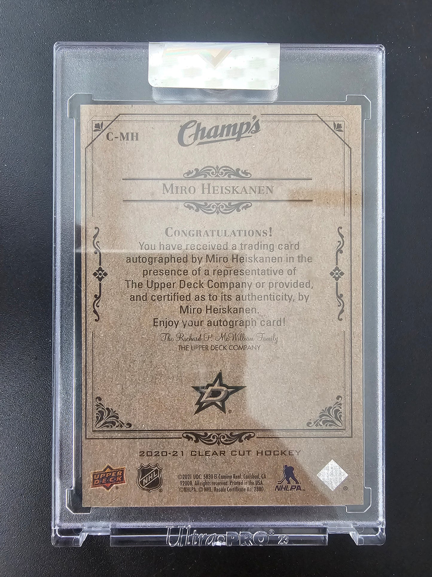 2020-21 Upper Deck Clear Cut - Champs Autographs - Green - Miro Heiskanen #C-MH /25