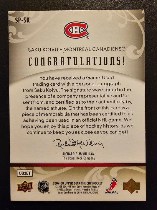 2007-08 Upper Deck The Cup - Signature Patches - Saku Koivu #SP-SK /75