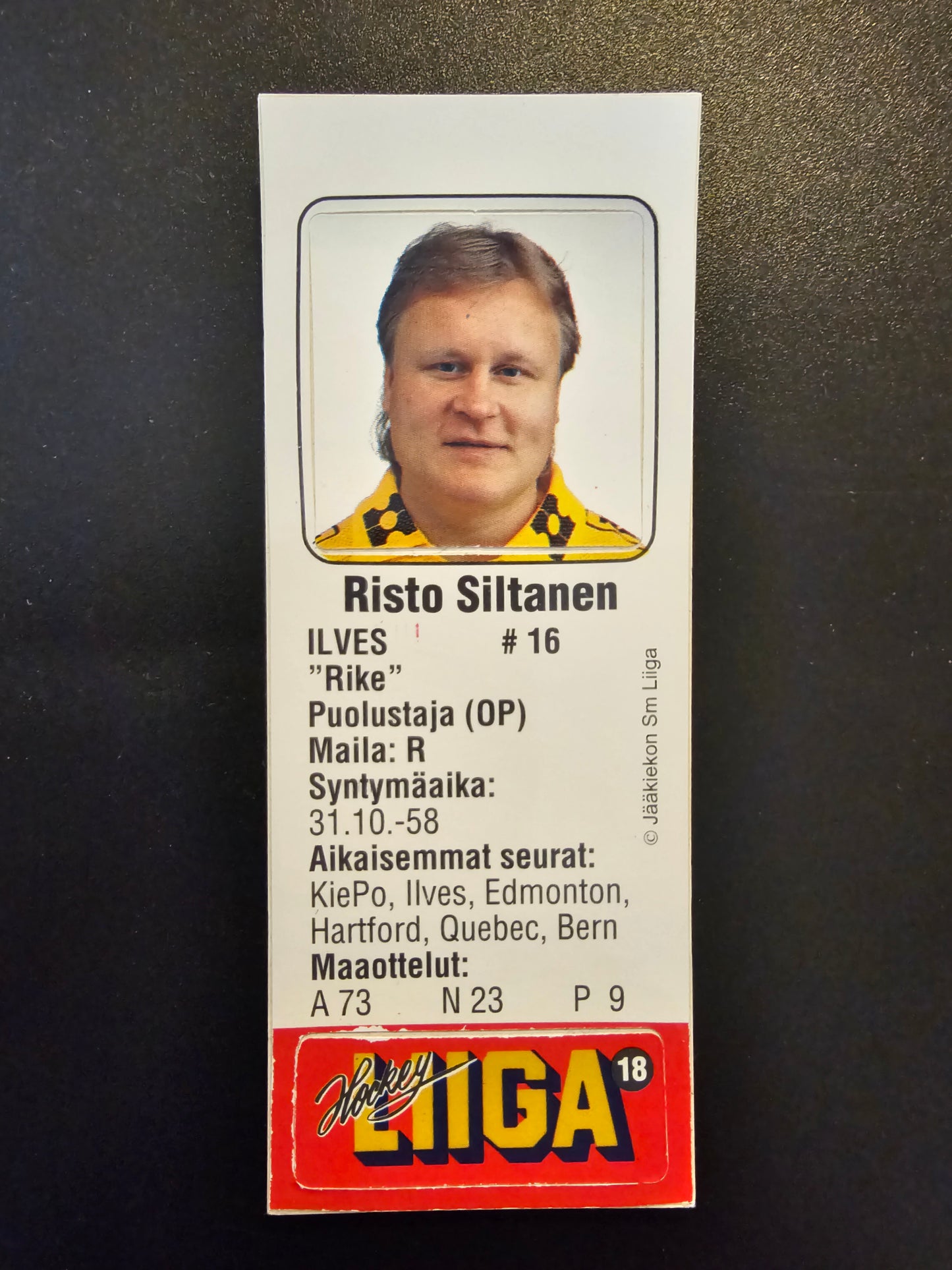 1991-92 JyväsHyvä HockeyLiiga - Risto Siltanen #18 (Soikio)