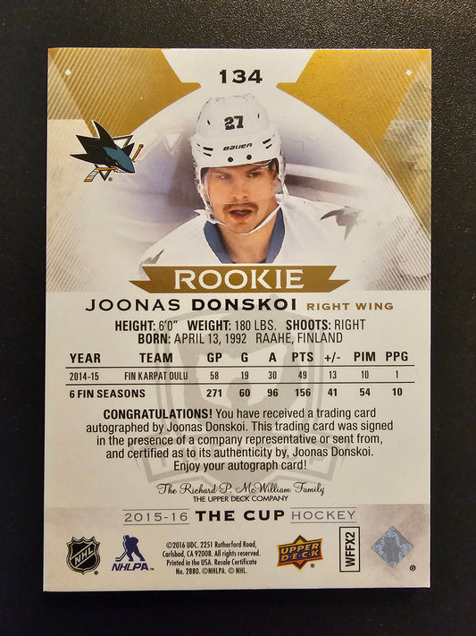 2015-16 Upper Deck The Cup - Gold Spectrum Foil - Autographed Rookie - Joonas Donskoi #134 /36 RC