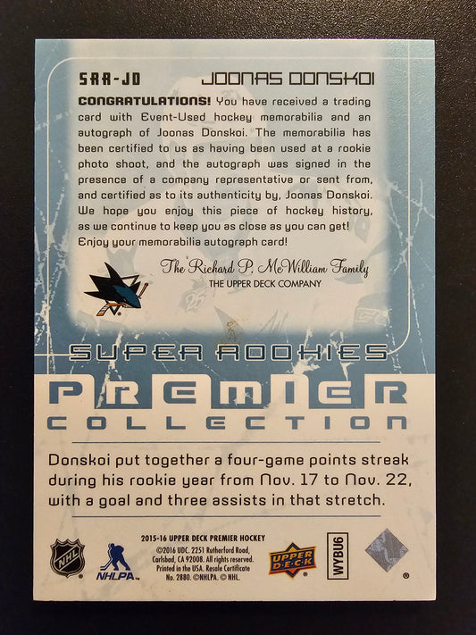 2015-16 Upper Deck Premier - 2003-04 Tribute Rookie Autograph Patch - Joonas Donskoi #SRR-JD /99 RY