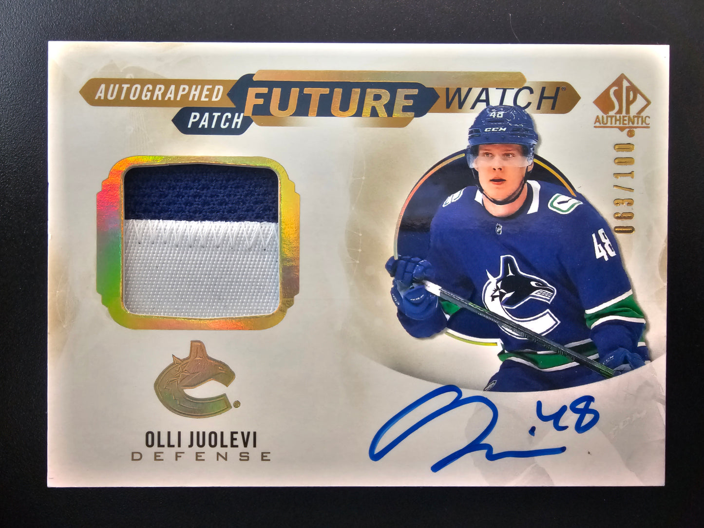 2020-21 Upper Deck SP Authentic - Limited Future Watch Autograph Patch - Olli Juolevi #FWAP-OJ /100 RC