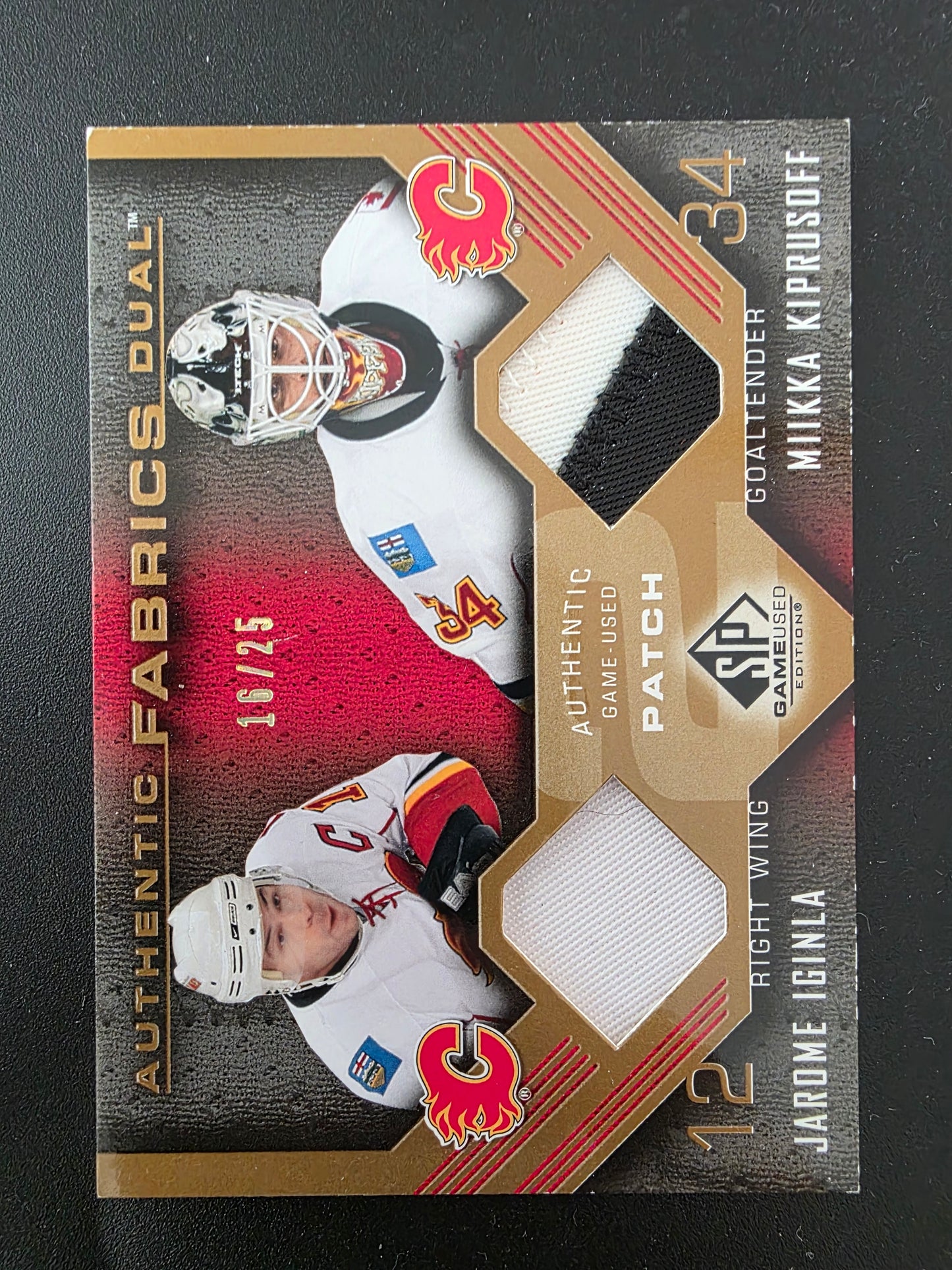 2007-08 Upper Deck SP Game Used Edition - Authentic Fabrics Dual - Patch - Jarome Iginla / Miikka Kiprusoff #AF2-IK /25