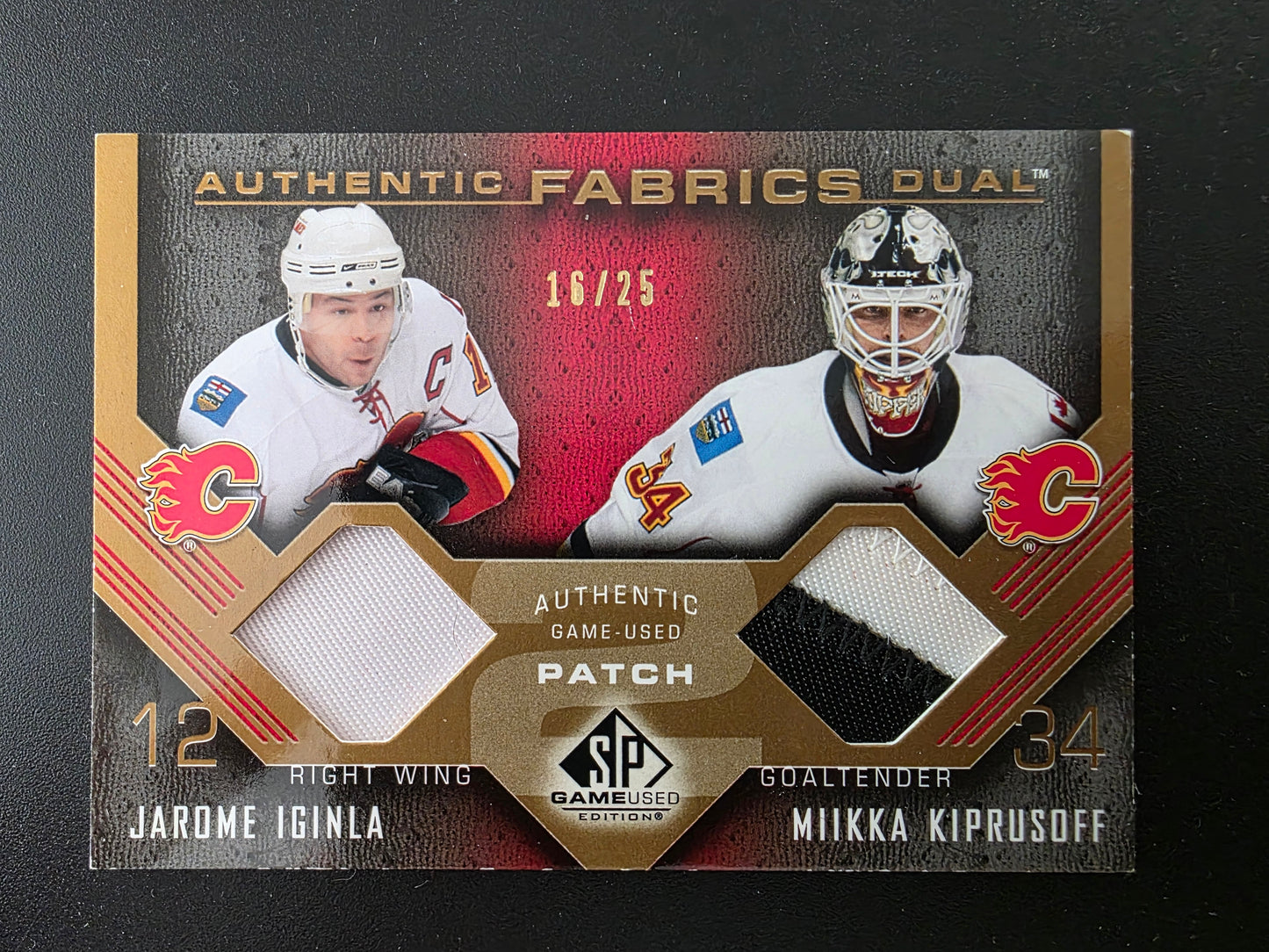 2007-08 Upper Deck SP Game Used Edition - Authentic Fabrics Dual - Patch - Jarome Iginla / Miikka Kiprusoff #AF2-IK /25