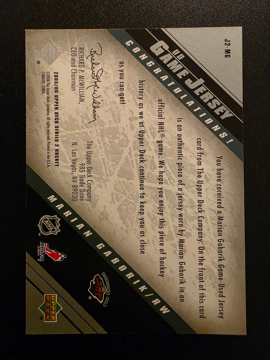 2005-06 Upper Deck - UD Game Jersey Series 2 - Marian Gaborik #J2-MG