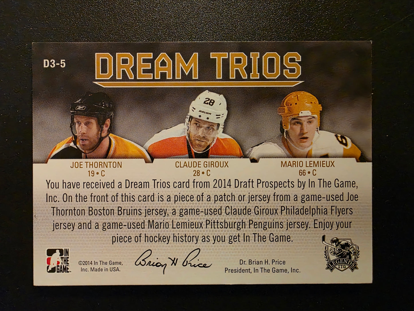2014 In the Game Draft Prospects - Dream Trios - Bronze - Joe Thornton / Claude Giroux / Mario Lemieux D3-5 /5