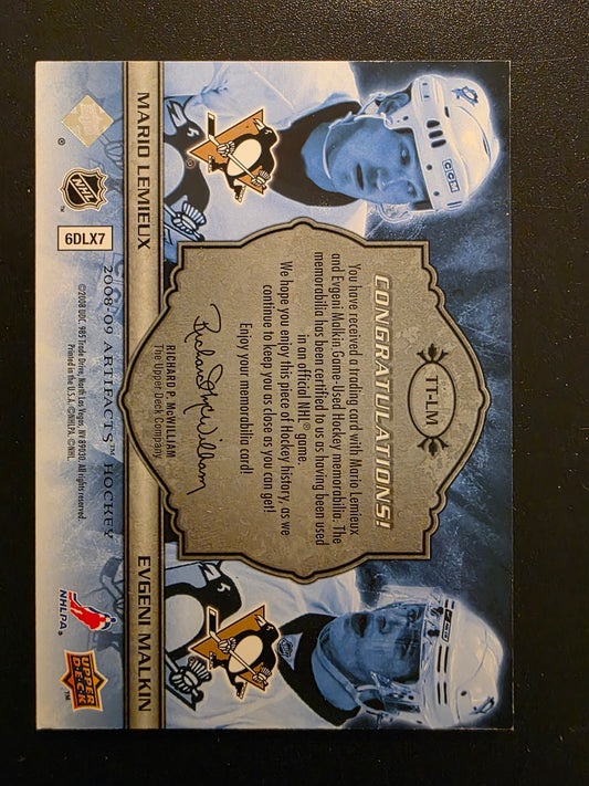 2008-09 Upper Deck Artifacts - Tundra Tandems Dual Jerseys - Silver Patches - Mario Lemieux / Evgeni Malkin #TT-LM /10