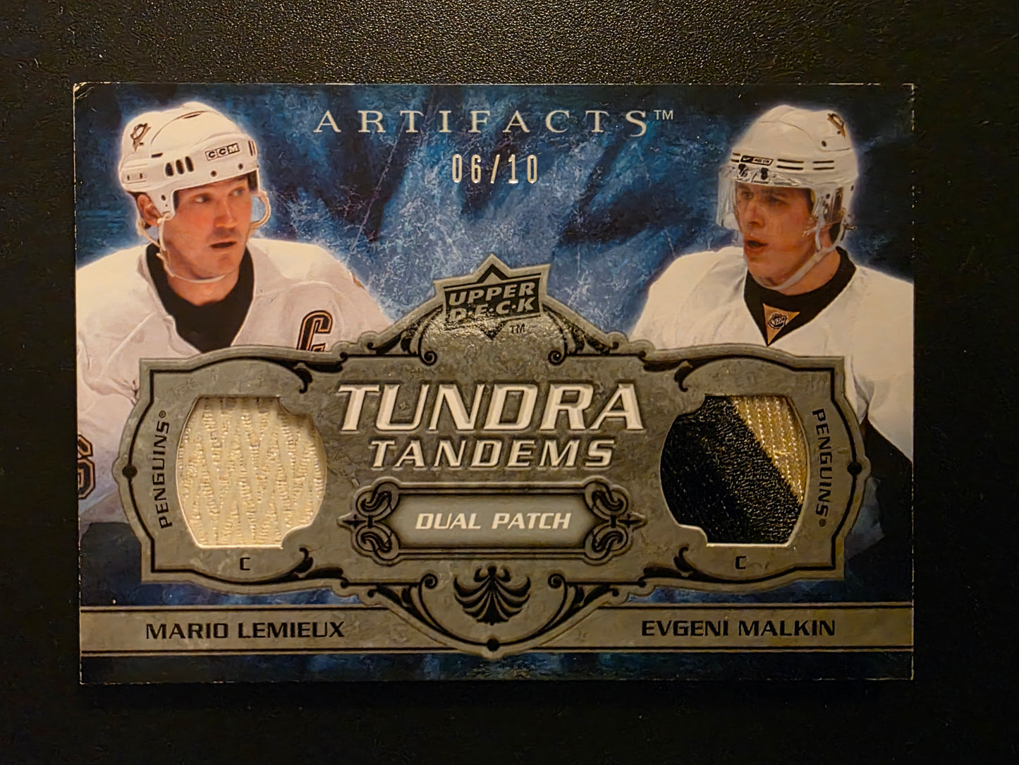 2008-09 Upper Deck Artifacts - Tundra Tandems Dual Jerseys - Silver Patches - Mario Lemieux / Evgeni Malkin #TT-LM /10