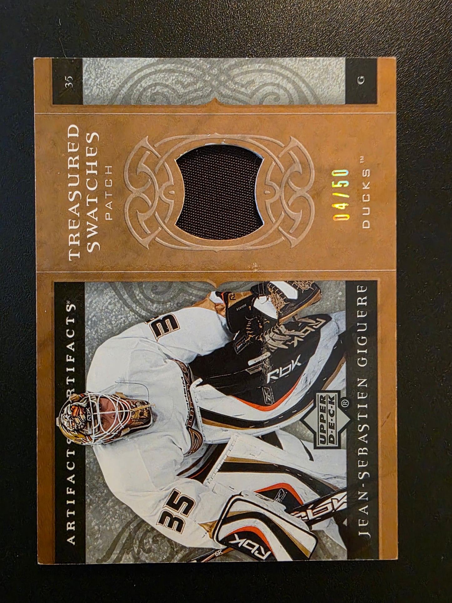 2007-08 Upper Deck Artifacts - Treasured Swatches - Gold - Jean-Sebastien Giguere #TS-JG /50