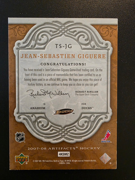 2007-08 Upper Deck Artifacts - Treasured Swatches - Gold - Jean-Sebastien Giguere #TS-JG /50
