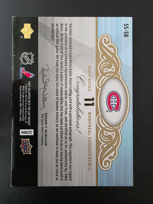 2007-08 Upper Deck The Cup - Scripted Swatches - Saku Koivu #SS-SK /20