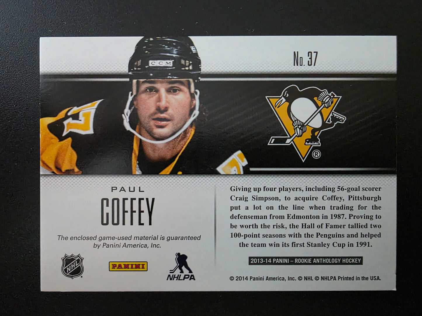 2013-14 Panini Rookie Anthology - Luxury Suite Memorabilia - Paul Coffey #37 /199