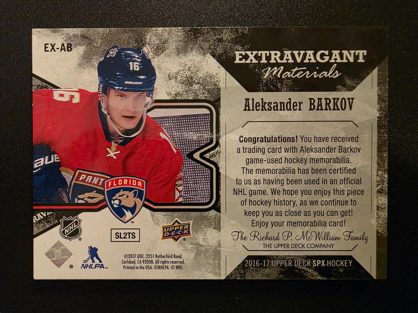 2016-17 Upper Deck SPx - Extravagant Materials - Aleksander Barkov #EX-AB