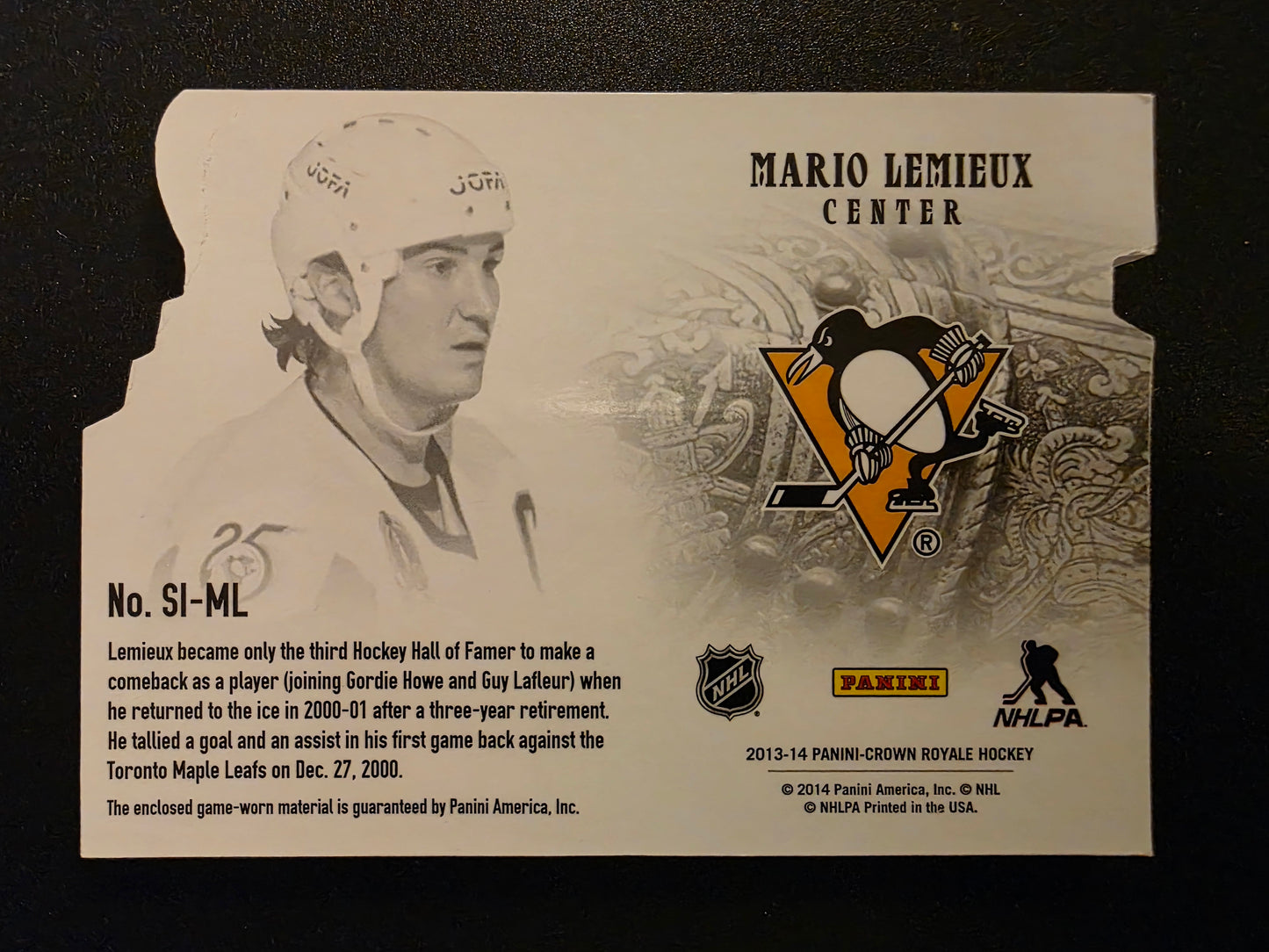 2013-14 Panini Crown Royale - Silver Chalice Materials - Patch - Mario Lemieux #SI-ML /10