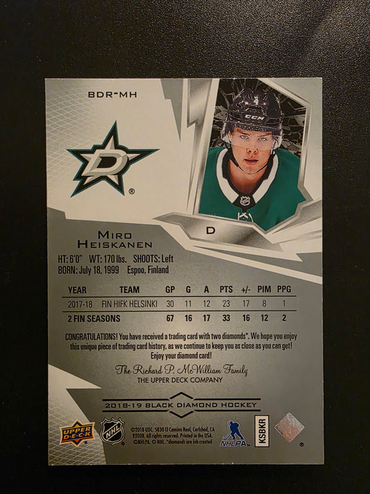 2018-19 Upper Deck Black Diamond - Diamond Relic Rookie Gems - Double Diamond - Miro Heiskanen #BDR-MH /99 RY