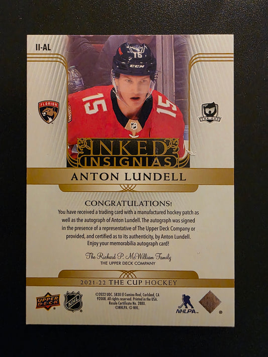 2021-22 Upper Deck The Cup - Inked Insignias Manufactured Patch Autographs - Anton Lundell #II-AL /75 RY