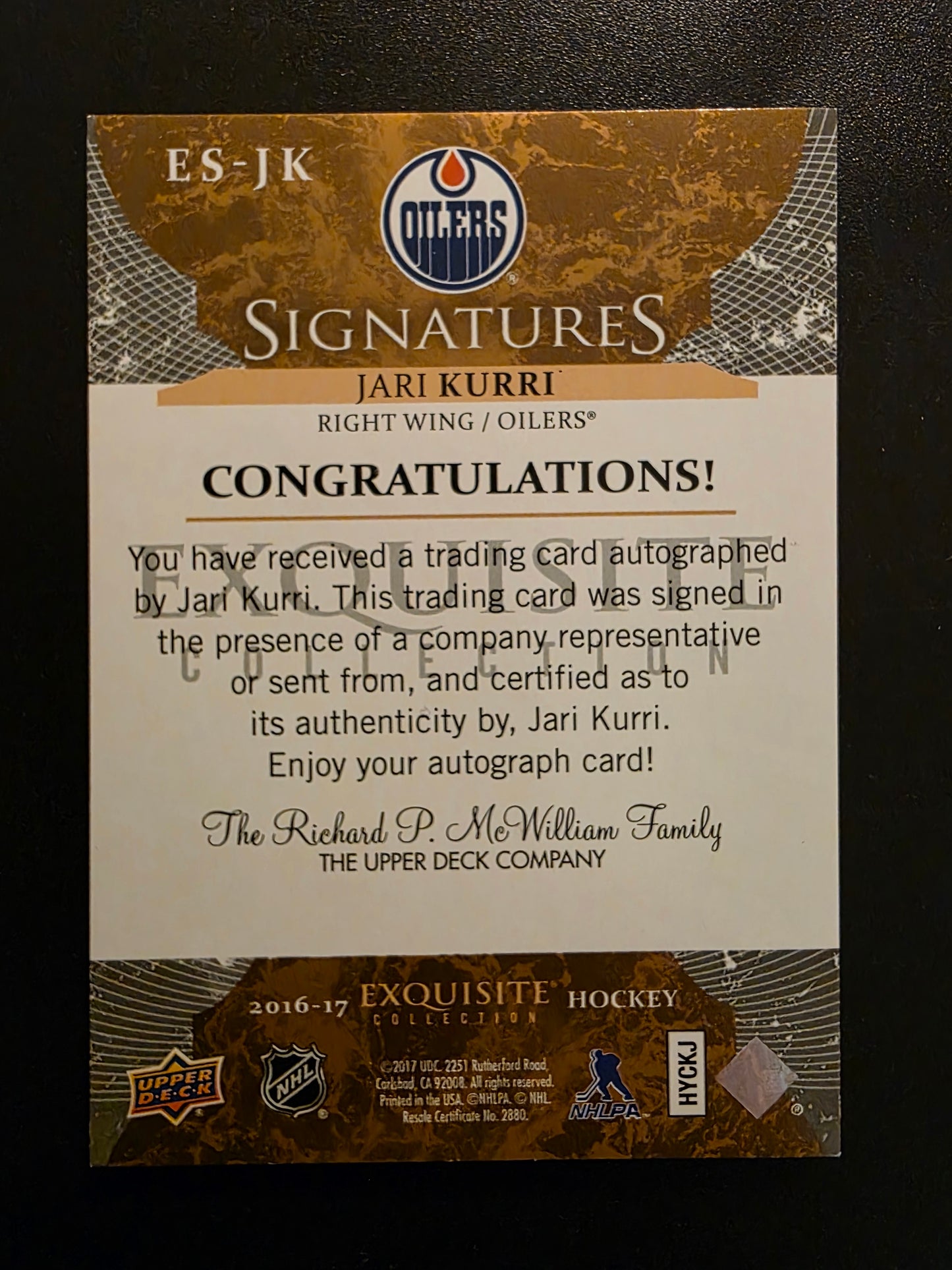 2016-17 Upper Deck Ice - Exquisite Signatures - Jari Kurri #ES-JK /125