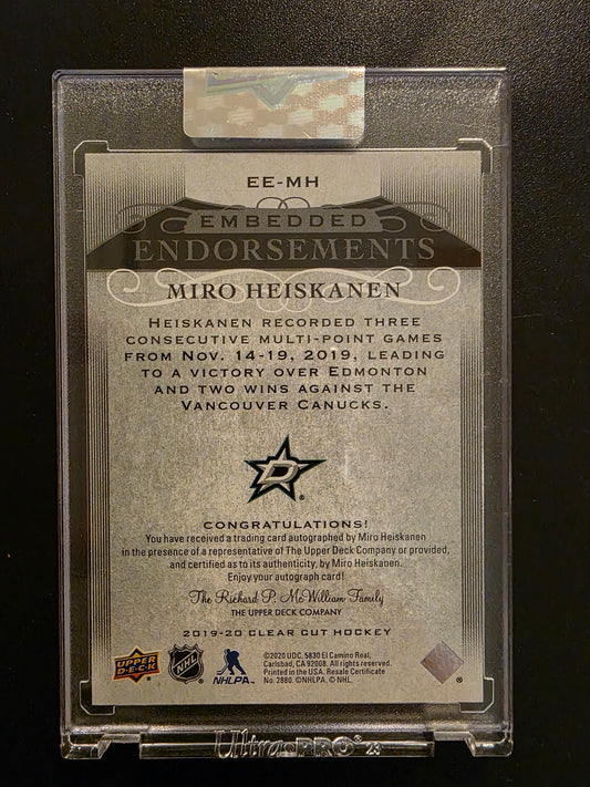 2019-20 Upper Deck Clear Cut - Embedded Endorsements - Miro Heiskanen #EE-MH /99