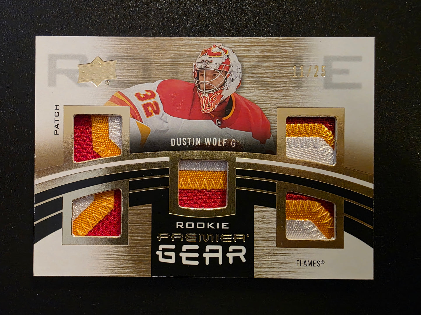 2023-24 Upper Deck Premier - Premier Gear Rookies Jersey - Patch - Dustin Wolf #PGR-DW /25 RY