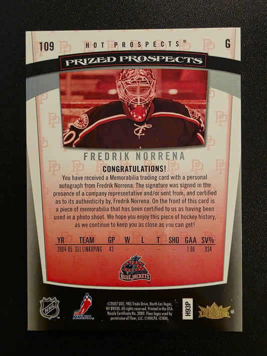 2006-07 Fleer Hot Prospects - Prized Prospects - Fredrik Norrena #109 /599 RC