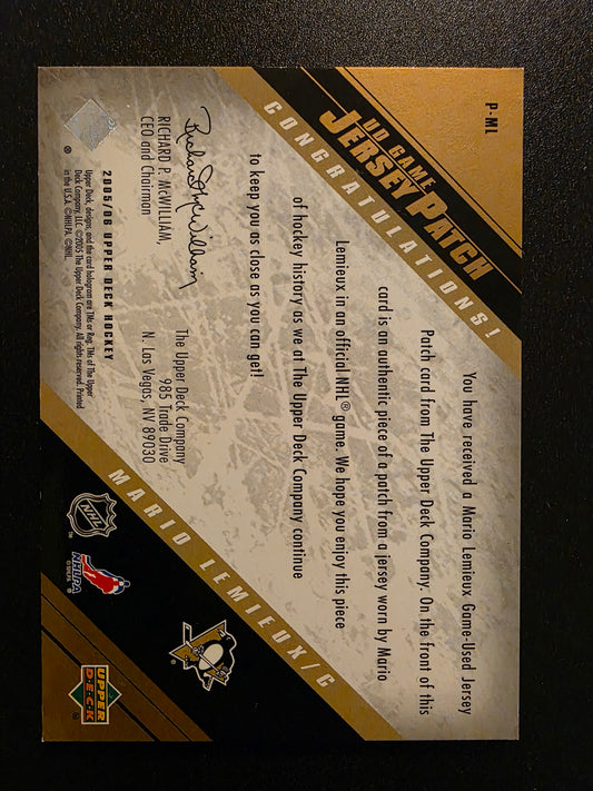 2005-06 Upper Deck - UD Game Jersey - Patch - Mario Lemieux #P-ML /15