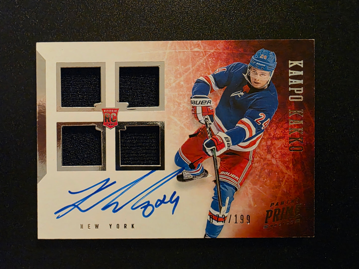 2019-20 Panini Prime - Prime Material Autographs - Kaapo Kakko #PR-KK /199 RY