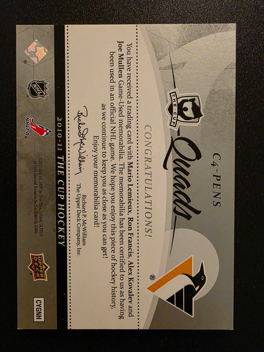 2010-11 Upper Deck The Cup - Quads Jerseys - Mario Lemieux / Ron Francis / Alex Kovalev / Joe Mullen #C4-PENS /10