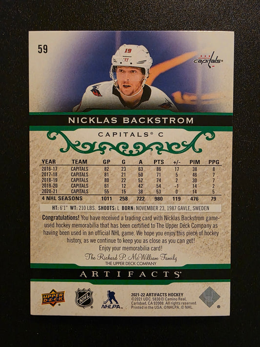 2021-22 Upper Deck Artifacts - Emerald Material Relics - Nicklas Backstrom #59 /65