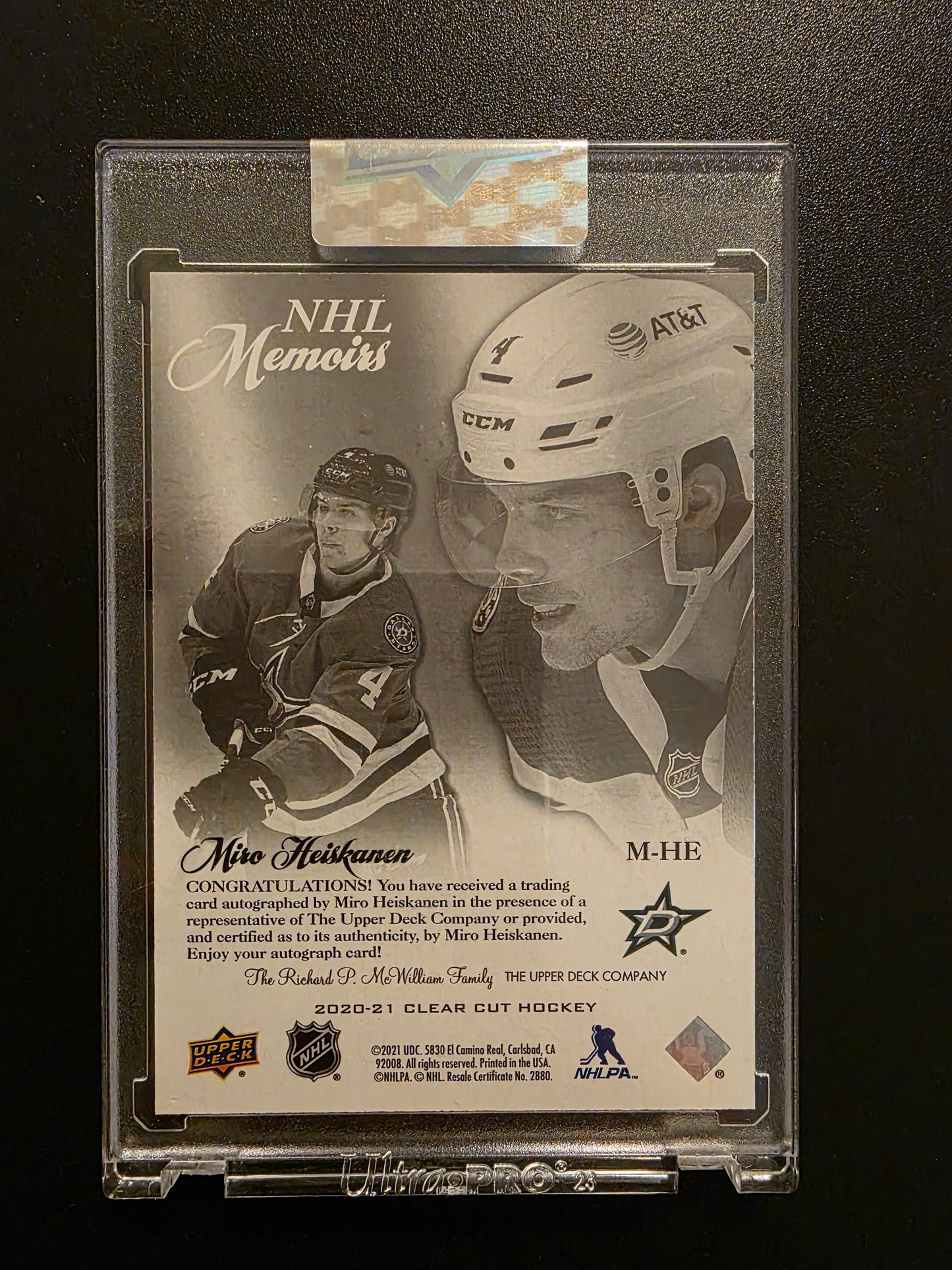 2020-21 Upper Deck Clear Cut - NHL Memoirs Autographs - Miro Heiskanen #M-HE