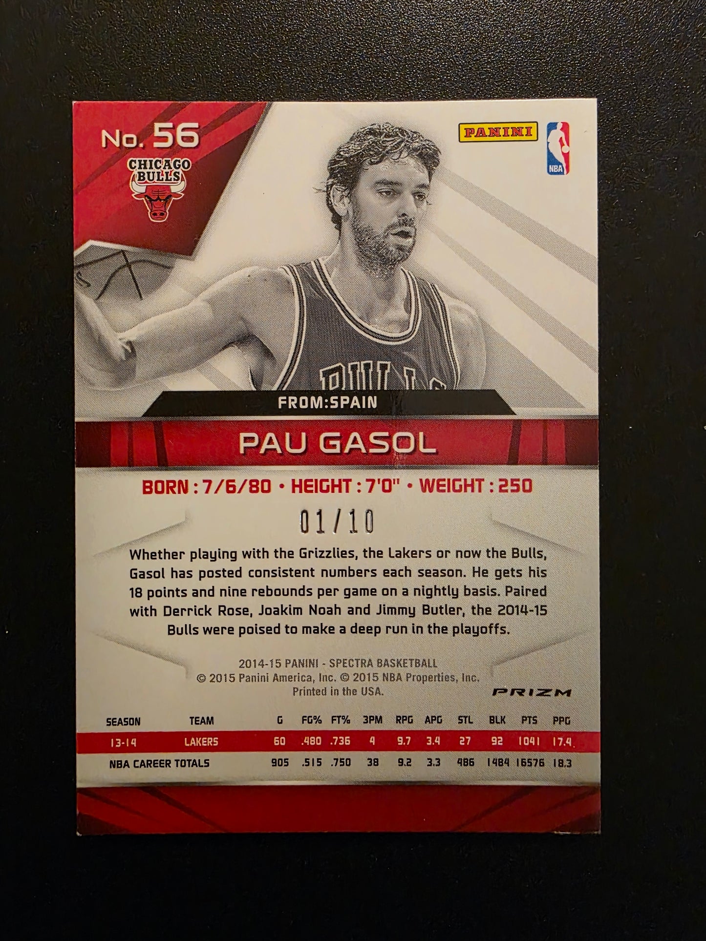 2014-15 Panini Spectra - Gold Prizm - Pau Gasol #56 /10