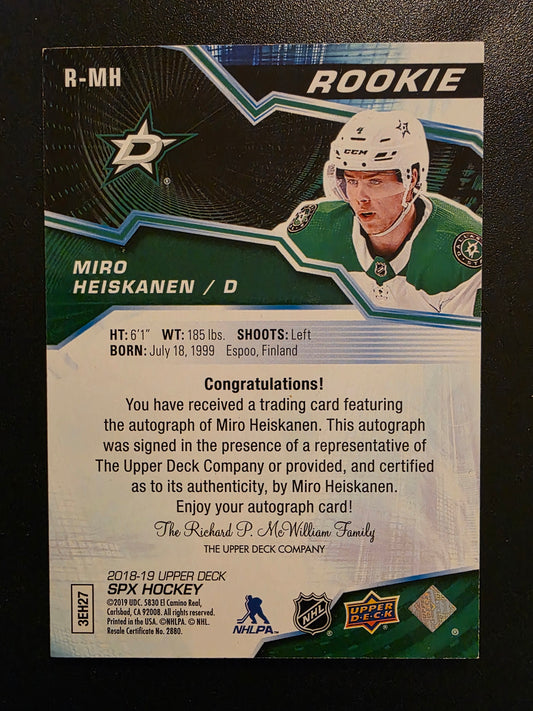 2018-19 Upper Deck SPx - Rookies - Autographs - Tier 1 - Miro Heiskanen #R-MH /249