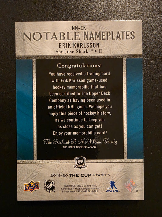 2019-20 Upper Deck The Cup - Notable Nameplates Patch Letter "N"- Erik Karlsson #NN-EK /8