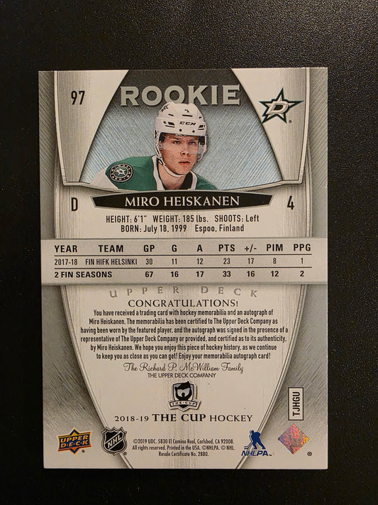 2018-19 Upper Deck The Cup - Rookie Patch Autograph - Miro Heiskanen #97 /249
