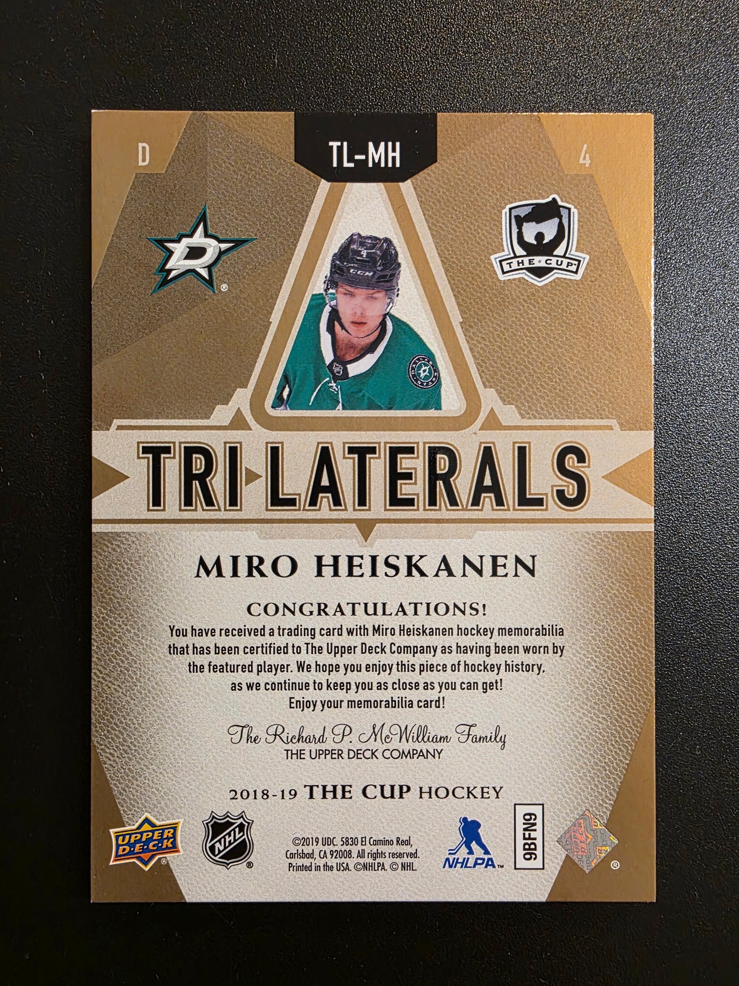 2018-19 Upper Deck The Cup - Tri Laterals - Miro Heiskanen #TL-MH /33 RY