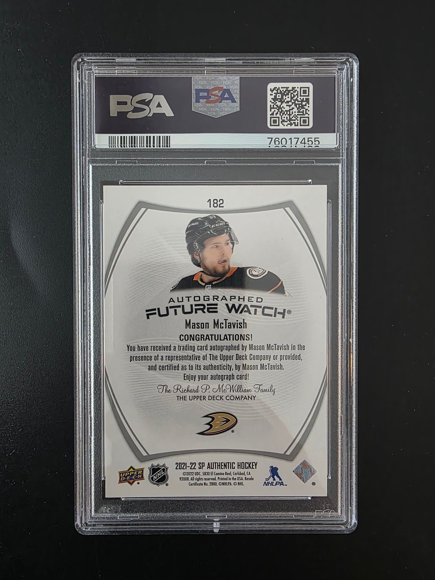 2021-22 Upper Deck SP Authentic - Future Watch Autographs - Mason McTavish #182 /999 PSA10 RC